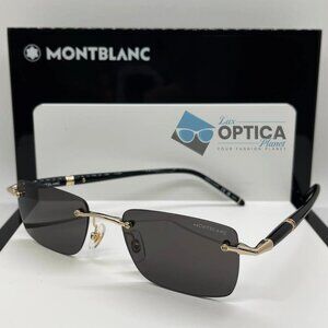 Mont Blanc MB0344S-001 Gold Black Grey Rimless Unisex Sunglasses New Authentic